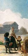 Francisco de Goya A woman and two children by a fountain oil painting on canvas